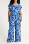 Sugarlips Bary Floral Tiley Wide Leg Jumpsuit In Blue