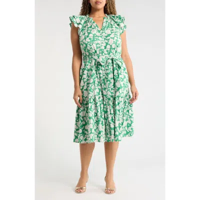 Sugarlips Baxley Floral Flutter Sleeve Cotton Dress In Green