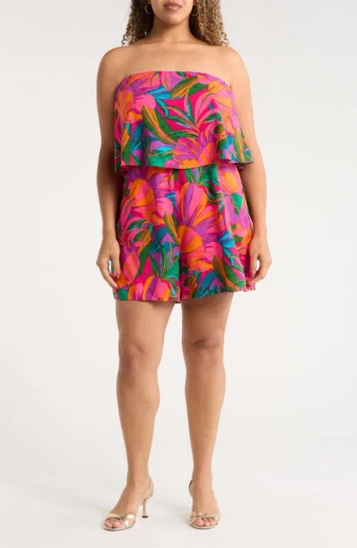 Sugarlips Beal Tropical Strapless Romper In Multi
