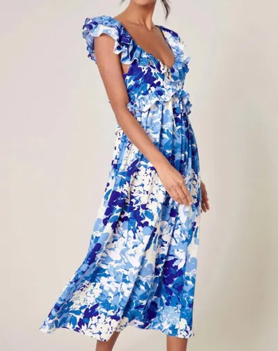 Sugarlips Beauty And Grace Floral Midi Dress In Blue And Ivory In Multi