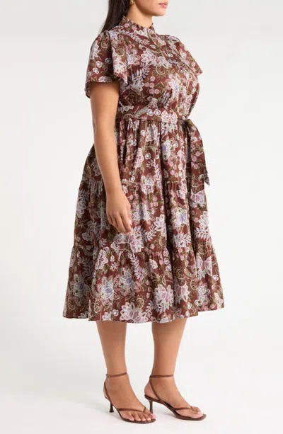 Sugarlips Bellucci Cotton Poplin Button Front Midi Dress In Multi