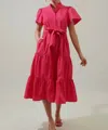 Sugarlips Bellucci Poplin Button Front Tiered Midi Dress In Pink