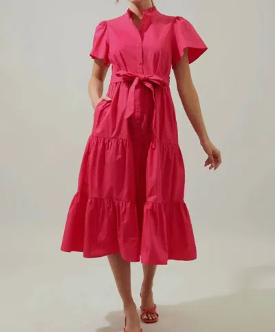Sugarlips Bellucci Poplin Button Front Tiered Midi Dress In Pink