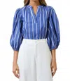 Sugarlips Beloit Striped Cheney Split Neck Top In Navy/white In Blue