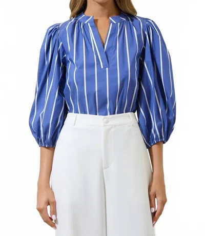 Sugarlips Beloit Striped Cheney Split Neck Top In Navy/white