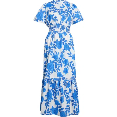 Sugarlips Belraj Floral Print Poplin Maxi Dress In White
