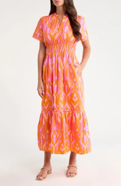 Sugarlips Belraj Ikat Print Cotton Poplin Maxi Dress In Orange