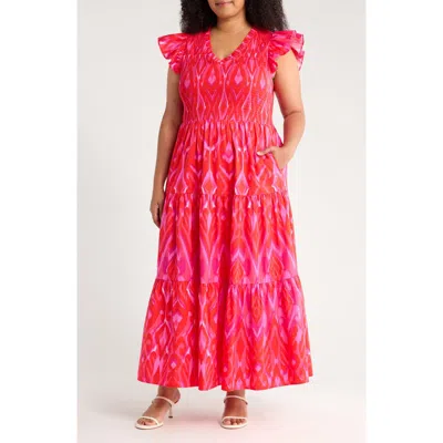 Sugarlips Belvin Ikat Print Smocked Maxi Dress In Red