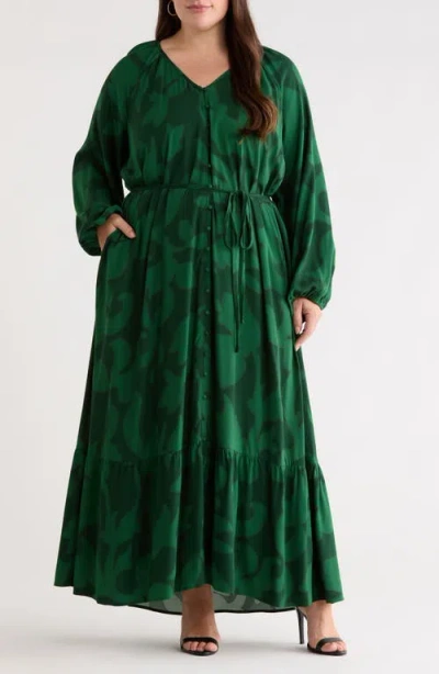 Sugarlips Benti Abstract Print Long Sleeve Dress In Green