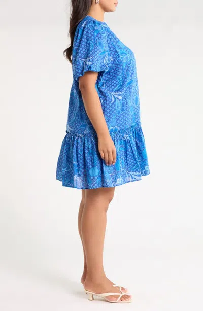 Sugarlips Berke Puff Sleeve Shift Minidress In Blue