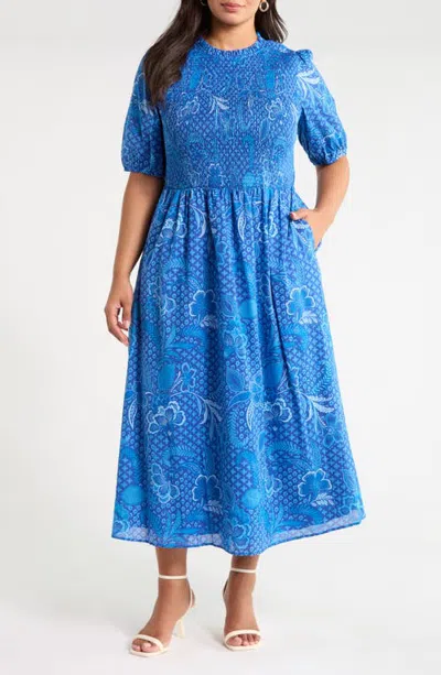 Sugarlips Bermy Smocked Cotton Maxi Dress In Blue