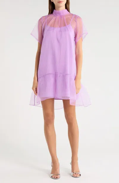 Sugarlips Berny Mock Neck Organza Minidress In Pink