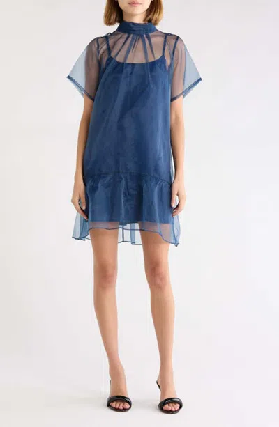 Sugarlips Berny Mock Neck Organza Minidress In Blue
