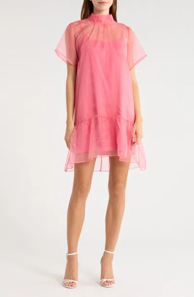 Sugarlips Berny Mock Neck Organza Minidress In Pink
