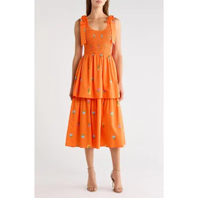 Sugarlips Berry Burst Kasia Sleeveless Smocked Midi Dress In Orange
