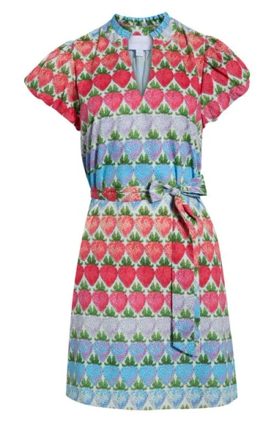Sugarlips Berry Burst Orela Puff Sleeve Tie Belt Cotton Minidress In Multi