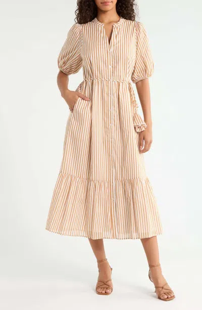 Sugarlips Beth Cotton Button-up Midi Dress In Neutral