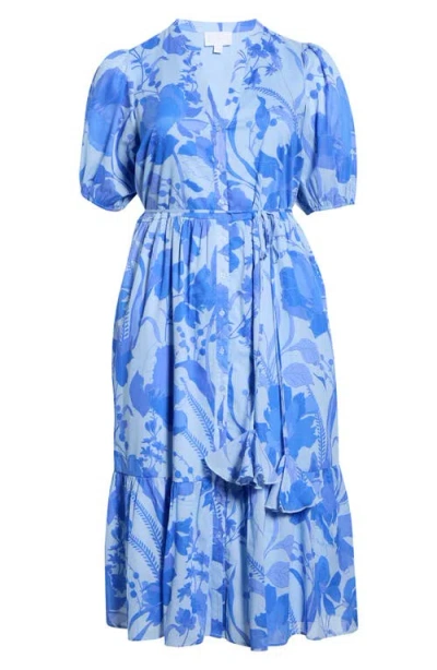 Sugarlips Beth Floral Button-up Tiered Shirtdress In Blue