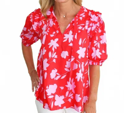Sugarlips Bethany Tie Neck Blouse In Red-pink Multi