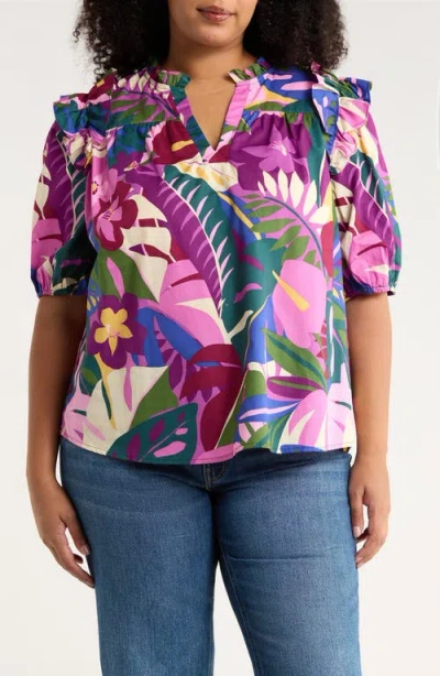 Sugarlips Blain Tropics Paz Cotton Poplin Top In Multi