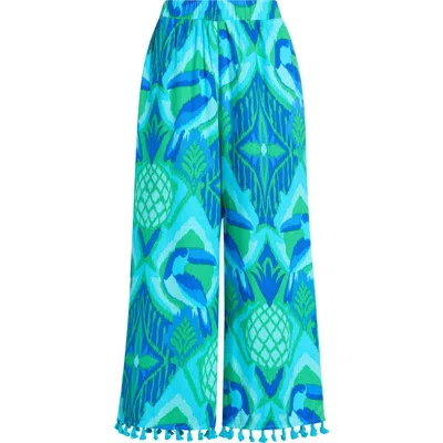 Sugarlips Blissy Tropical Hanie Flare Pants In Blue