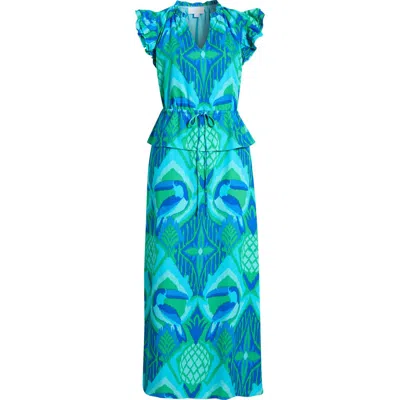 Sugarlips Blissy Tropical Ruffle Midi Dress In Blue