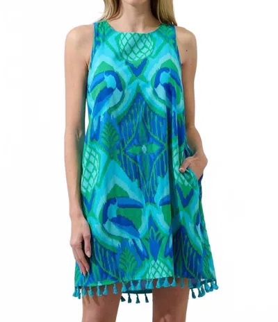 Sugarlips Blissy Tropical Winda Trapeze Mini Dress In Kelly/blue In Multi