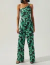 Sugarlips Bonnita One Shoulder Le Disko Satin Jumpsuit In Green-black In Multi