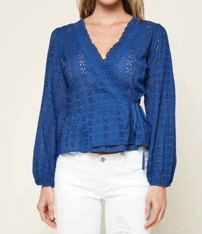 Sugarlips Bootsy Eyelet Wrap Top In Navy In Blue