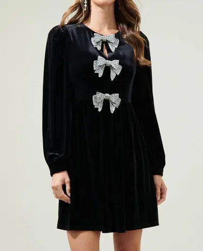Sugarlips Bow Velvet Mini Dress In Bla In Multi
