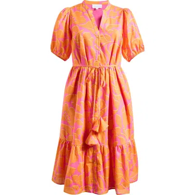 Sugarlips Bracha Floral Print Puff Sleeve Dress In Orange
