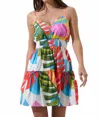 Sugarlips Breezy Palms Hela Smocked Mini Dress In White/red/green In Multi