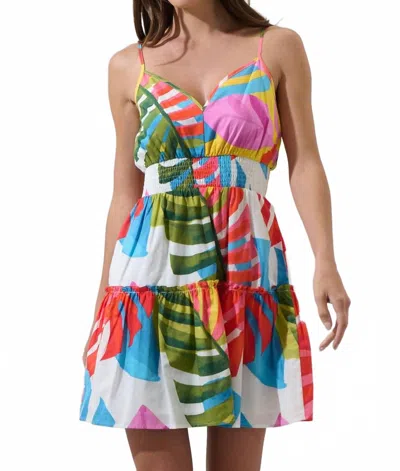 Sugarlips Breezy Palms Hela Smocked Mini Dress In White/red/green In Multi