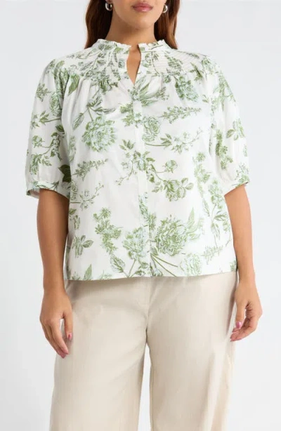 Sugarlips Bria Floral Blossom Smocked Button-up Top In Multi