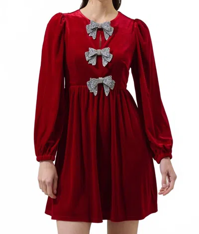 Sugarlips Bridget Bow Velvet Long Sleeve Mini Dress In Red