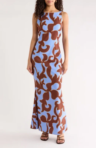 Sugarlips Briley Abstract Print Mizie Open Back Maxi Dress In Blue