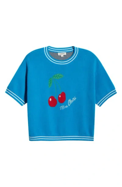 Sugarlips Brissy Cherry Short Sleeve Sweater In Blue