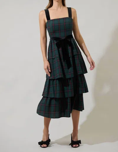 Sugarlips Brook Plaid Mari Tiered Midi Dress In Green Multi