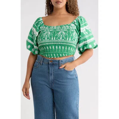 Sugarlips Bubble Sleeve Smocked Crop Top In Green
