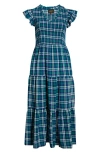 Sugarlips Buckley Plaid Sunfire Smocked Cotton Tiered Maxi Dress In Animal Print