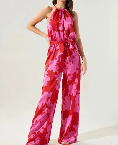 Sugarlips Burning Love Lighthearted Trapeze Satin Jumpsuit In Cherry In Red
