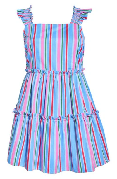Sugarlips Cabina Floral Ruffle Tiered Cotton Mini Sundress In Blue