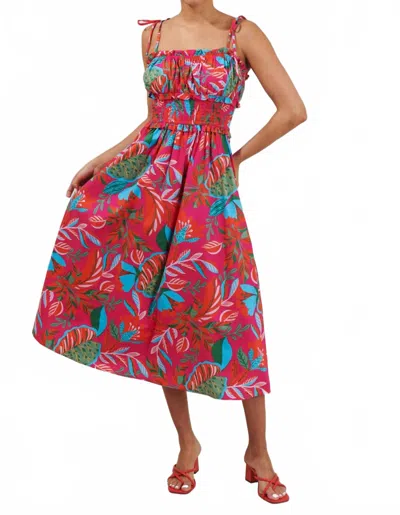 Sugarlips Cactus Blossom Midi Dress In Fuchsia Blue Multi In Pink