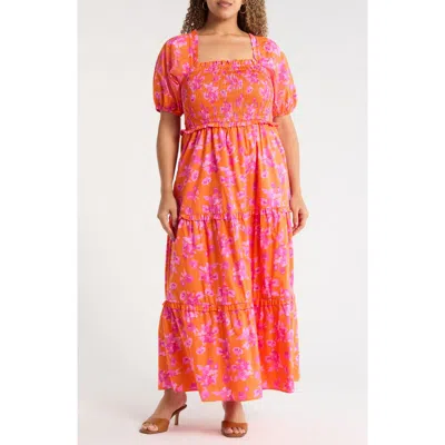 Sugarlips Cala Floral Alycia Smocked Cotton Maxi Sundress In Pink