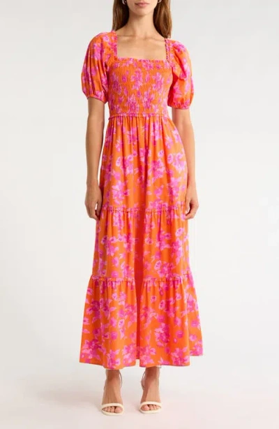 Sugarlips Cala Floral Tiered Cotton Maxi Dress In Pink