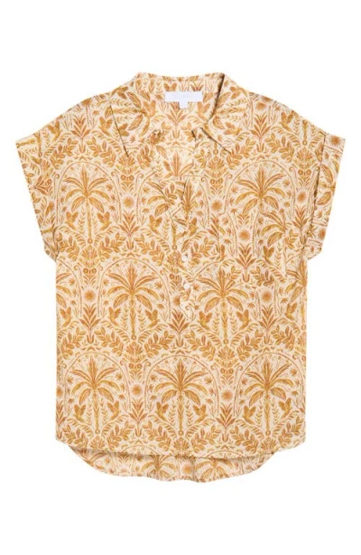 Sugarlips Calina Tropical Cory Button-up Top In Brown