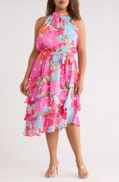 Sugarlips Calista Floral Ivone Ruffle Midi Dress In Pink