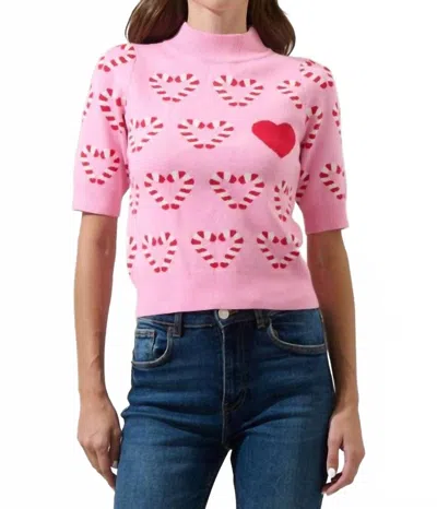 Sugarlips Candy Cane Short Sleeve Sweater In Pink