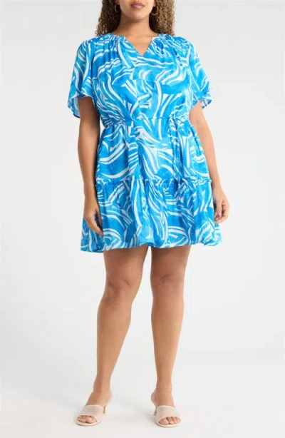 Sugarlips Canton Tropics Clarion Ruffle Cotton Minidress In Blue