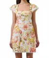 Sugarlips Cap Sleeve Square Neck Mini Dress In Coral Floral In Multi